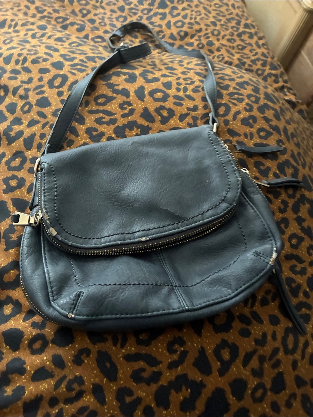 Antik Kraft Black Leather Crossbody Saddle Bag